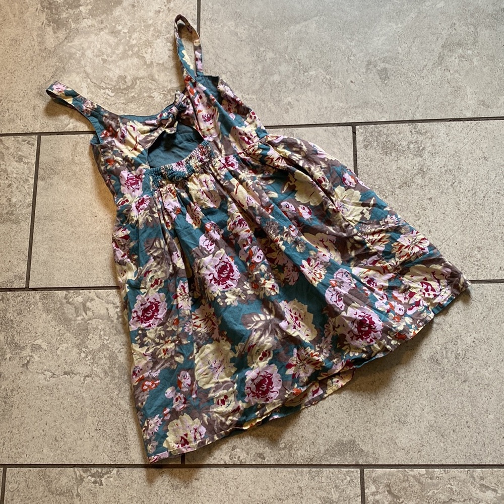 Blue Floral Cotton Sleeveless Mini Dress - Picture 6 of 8
